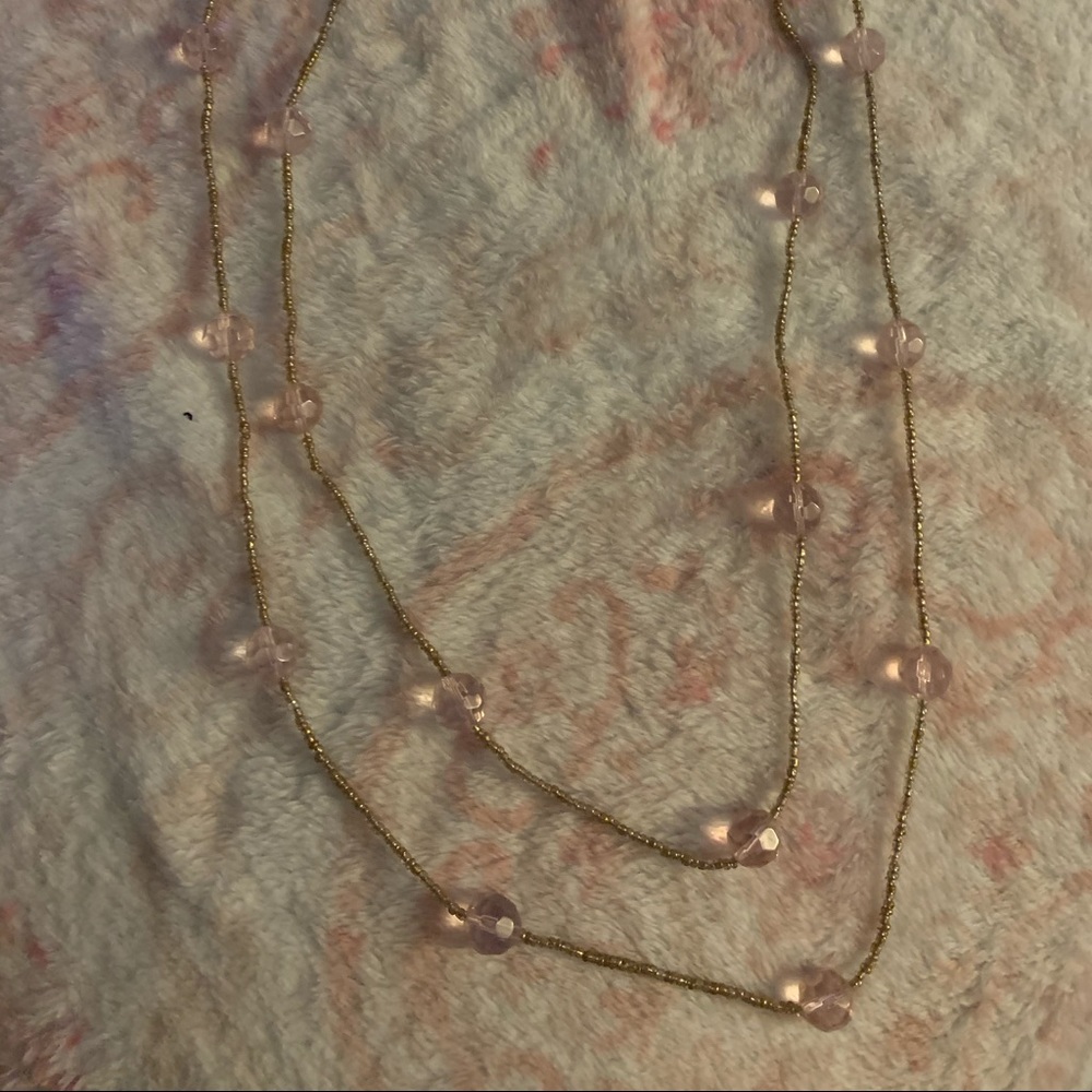 long pink and gold necklace